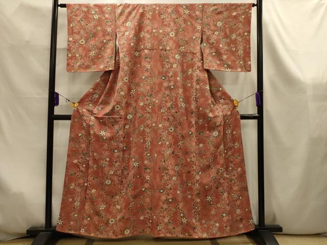 平和屋着物■上質な小紋 更紗花文 金彩 正絹 逸品 AABK6008sx