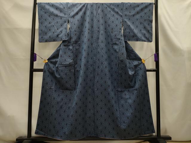平和屋着物■上質な紬 麻の葉文様 正絹 逸品 AABK6011sx