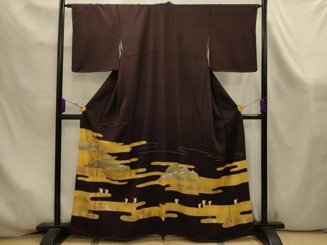 平和屋着物■色留訪問着 駒刺繍 エ霞風景文 金彩 正絹 逸品 AABK6012sx