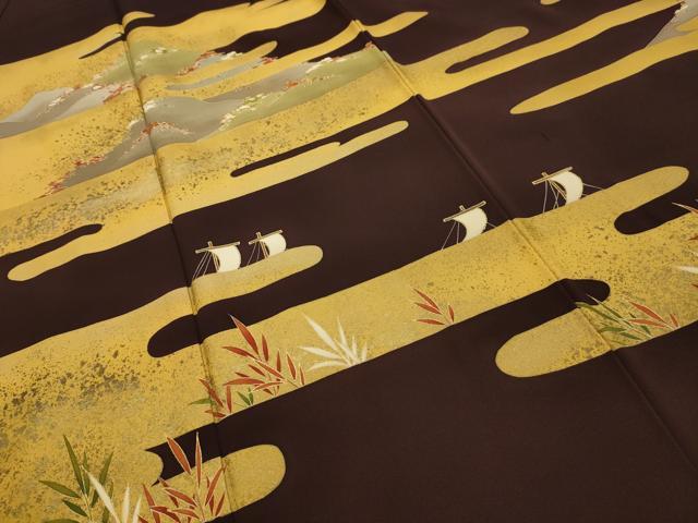 平和屋着物■色留訪問着 駒刺繍 エ霞風景文 金彩 正絹 逸品 AABK6012sx