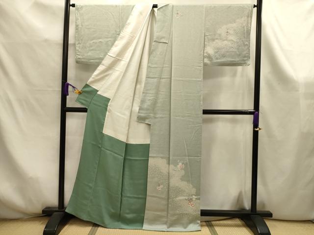 平和屋着物■訪問着 絞り 刺繍 地紙重ね花文 正絹 逸品 AABK6022sx