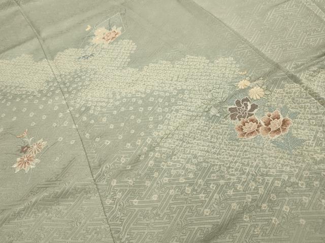 平和屋着物■訪問着 絞り 刺繍 地紙重ね花文 正絹 逸品 AABK6022sx
