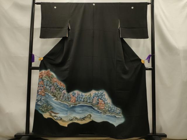 平和屋着物■豪華黒留袖 風景文 暈し染め 正絹 逸品 AABK6028sx