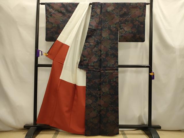 平和屋着物■上質な紬 枝花文 正絹 逸品 AABK6078sx