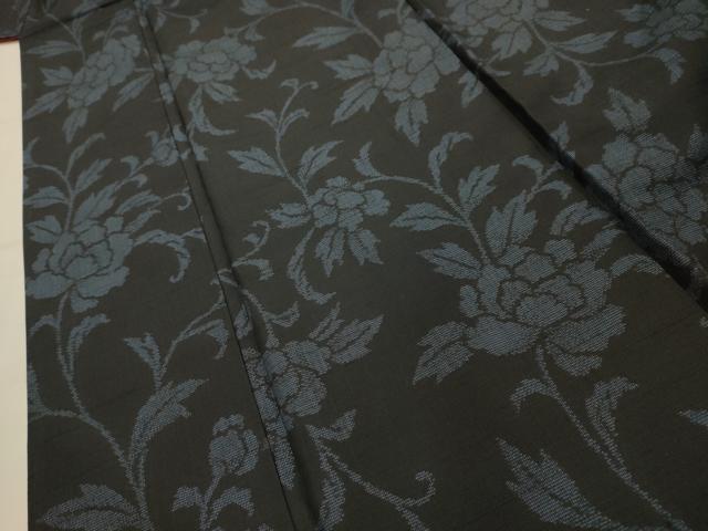 平和屋着物■上質な紬 草花文 黒地 正絹 逸品 AABK6079sx