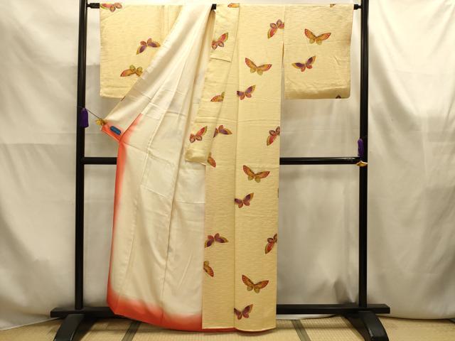 平和屋着物■上質な小紋 手描き 舞蝶文 銀彩 やまと誂製 正絹 逸品 AABK6113sx