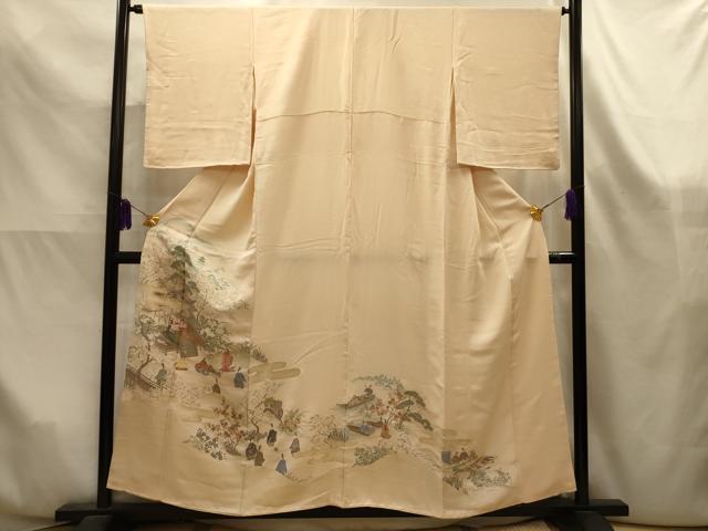 平和屋着物■色留訪問着 寿光織 人物風景文 鈴乃屋扱い 正絹 逸品 AABK6114sx