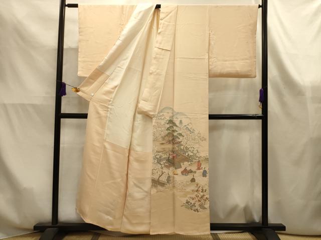 平和屋着物■色留訪問着 寿光織 人物風景文 鈴乃屋扱い 正絹 逸品 AABK6114sx