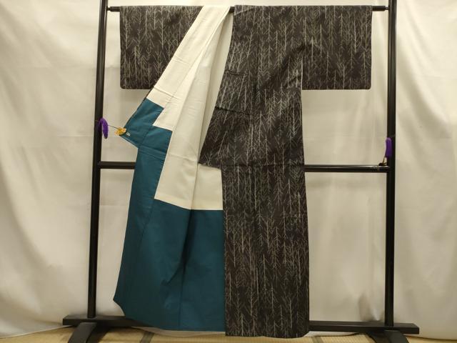平和屋着物■上質な紬 樹林文 黒地 三越扱い 正絹 逸品 AABK6117sx