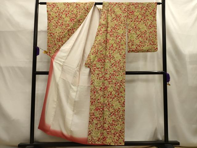 平和屋着物■上質な小紋 更紗花文 暈し染め 正絹 逸品 AABK6126sx