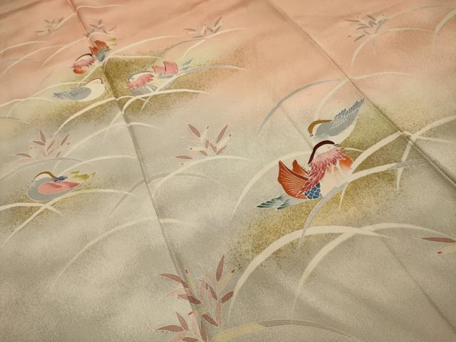平和屋着物■訪問着 刺繍 鴛鴦 暈し染め 金糸 金彩 正絹 逸品 AABK6139sx