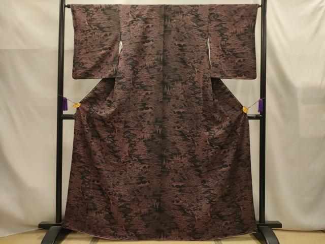 平和屋着物■上質な小紋 風景文 黒地 正絹 逸品 AABK6156sx
