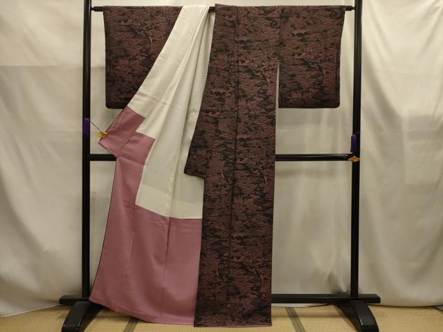平和屋着物■上質な小紋 風景文 黒地 正絹 逸品 AABK6156sx