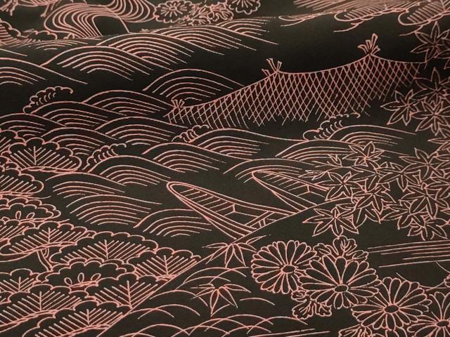 平和屋着物■上質な小紋 風景文 黒地 正絹 逸品 AABK6156sx