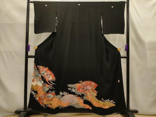 平和屋着物■豪華黒留袖 作家物 道長地紙鳳凰花文 正絹 逸品 AABK6164sx