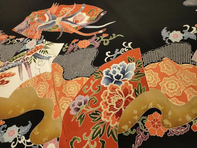 平和屋着物■豪華黒留袖 作家物 道長地紙鳳凰花文 正絹 逸品 AABK6164sx