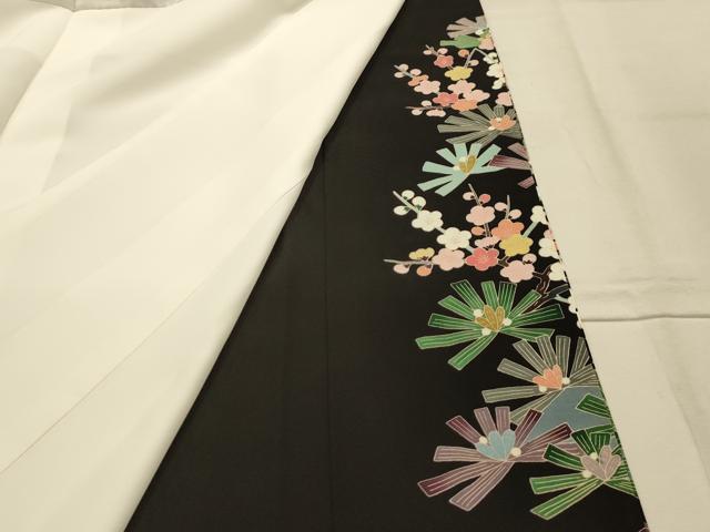 平和屋着物■豪華黒留袖 友禅 作家物 梅松文 正絹 逸品 AABK6171sx