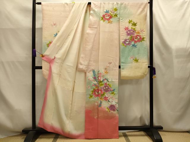 平和屋着物■豪華振袖 駒刺繍 束ね熨斗流水花文 暈し染め 金彩 正絹 逸品 AABK6174sx