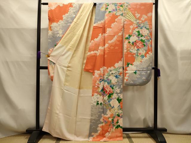 平和屋着物■豪華振袖 扇面花文 金彩 正絹 逸品 AABK6179sx