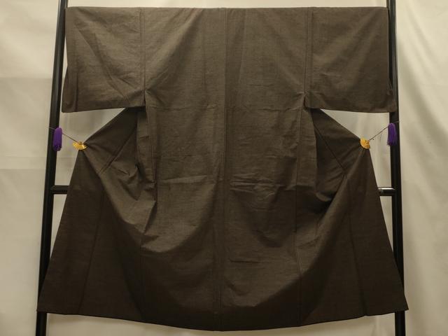 平和屋着物■男性 紬 色無地 涅色 キングサイズ 正絹 逸品 AABK6192sx