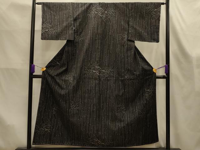 平和屋着物■上質な紬 枝花文 黒地 正絹 逸品 AABK6196sx