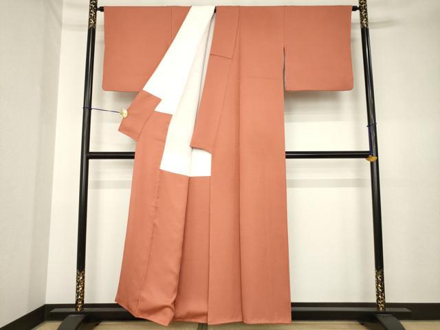 平和屋着物●京加賀友禅 百貫達雄監修 色無地 紅樺色 松竹梅地紋 正絹 逸品 AABK6201ck