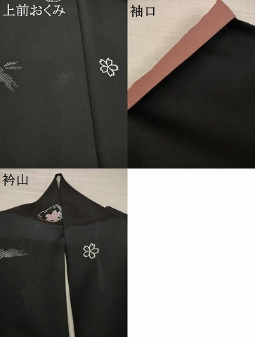 平和屋着物●上質な小紋 雪輪兎花文 黒地 正絹 逸品 AABK6204ck