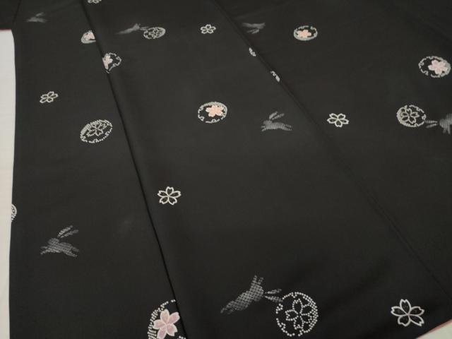 平和屋着物●上質な小紋 雪輪兎花文 黒地 正絹 逸品 AABK6204ck