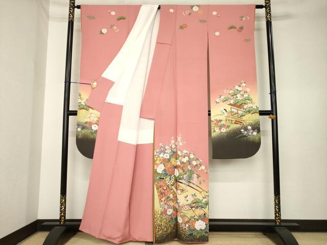 平和屋着物●豪華振袖 駒刺繍 御所車飛鶴花文 暈し染め 金彩 正絹 逸品 AABK6205ck