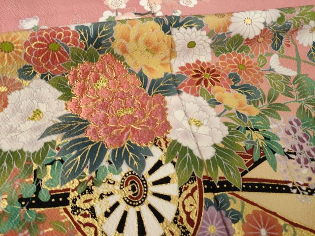 平和屋着物●豪華振袖 駒刺繍 御所車飛鶴花文 暈し染め 金彩 正絹 逸品 AABK6205ck