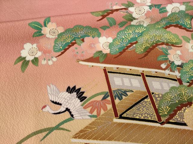 平和屋着物●豪華振袖 駒刺繍 御所車飛鶴花文 暈し染め 金彩 正絹 逸品 AABK6205ck