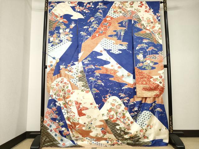 平和屋着物●豪華振袖 駒刺繍 鳳凰花文 ロング丈 正絹 逸品 AABK6209ck