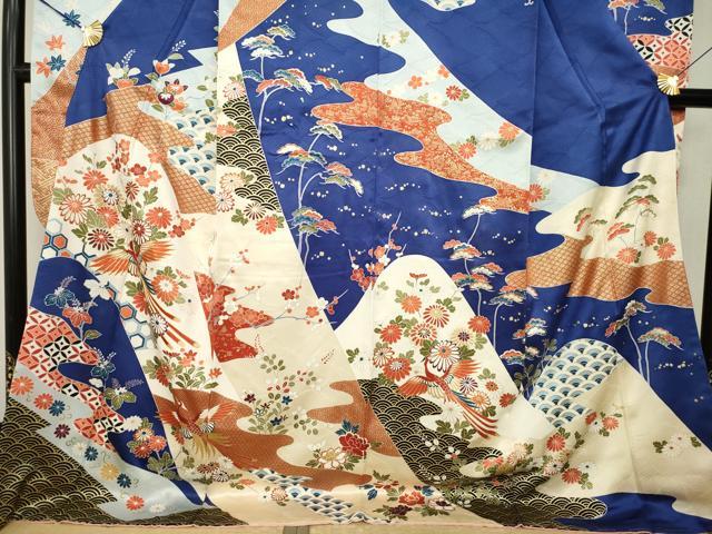 平和屋着物●豪華振袖 駒刺繍 鳳凰花文 ロング丈 正絹 逸品 AABK6209ck