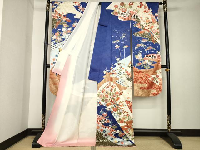 平和屋着物●豪華振袖 駒刺繍 鳳凰花文 ロング丈 正絹 逸品 AABK6209ck