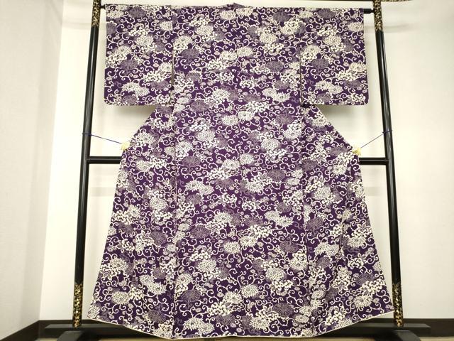 平和屋着物●上質な小紋 型染め 花唐草文 正絹 逸品 AABK6211ck