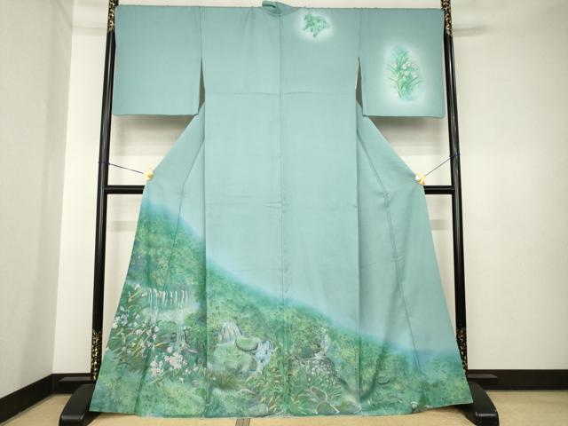 平和屋着物●訪問着 刺繍 遠山風景文 暈し染め 正絹 逸品 AABK6214ck