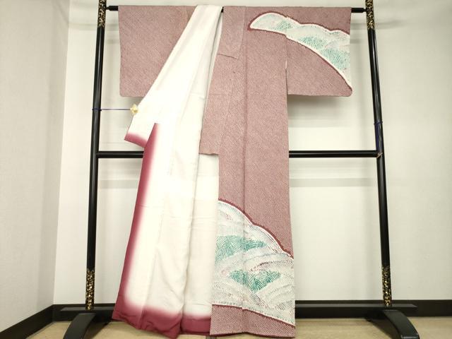 平和屋着物●名門 藤娘きぬたや・総絞り 訪問着 流水文 正絹 逸品 AABK6221ck