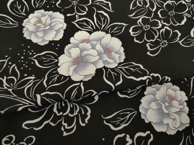 平和屋着物●小紋 草花文 黒地 洗える着物 AABK6234ck