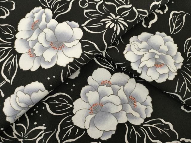 平和屋着物●小紋 草花文 黒地 洗える着物 AABK6234ck