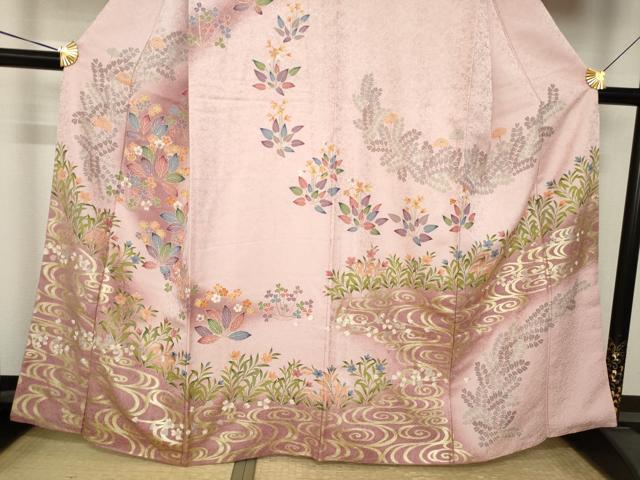 平和屋着物●訪問着 流水草花文 暈し染め 金彩 正絹 逸品 AABK6244ck