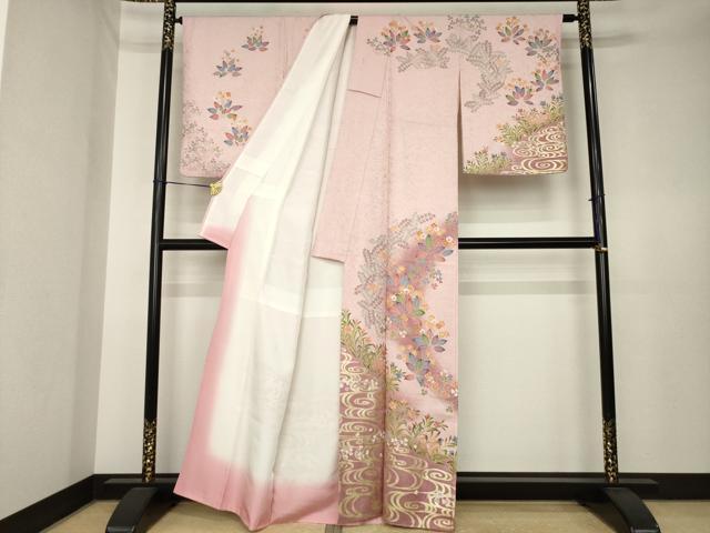 平和屋着物●訪問着 流水草花文 暈し染め 金彩 正絹 逸品 AABK6244ck