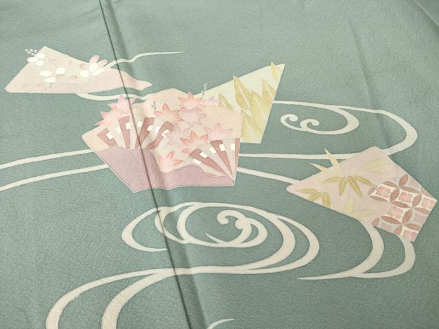 平和屋着物●訪問着 友禅 流水楓文 正絹 逸品 AABK6245ck