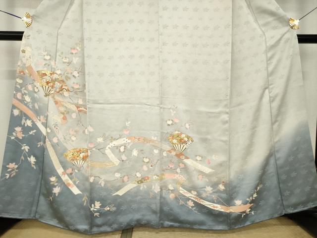 平和屋着物●訪問着 駒刺繍 扇面吉祥花文 暈し染め 金彩 鈴乃屋扱い 正絹 逸品 AABK6249ck