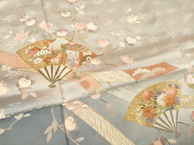 平和屋着物●訪問着 駒刺繍 扇面吉祥花文 暈し染め 金彩 鈴乃屋扱い 正絹 逸品 AABK6249ck