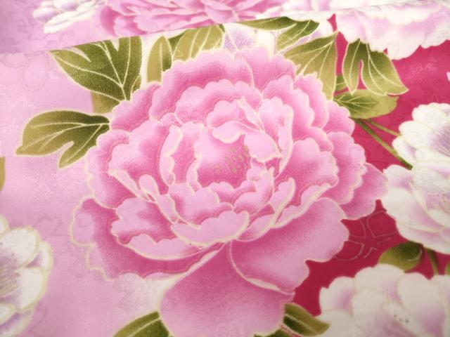 平和屋着物●小振袖 二尺袖 草花文 金彩 洗える着物 AABK6258ck