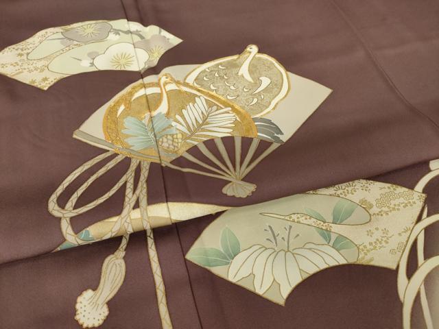 平和屋着物●豪華色留袖 駒刺繍 立波扇面吉祥文 鶴 暈し染め 金彩 正絹 逸品 AABK6259ck