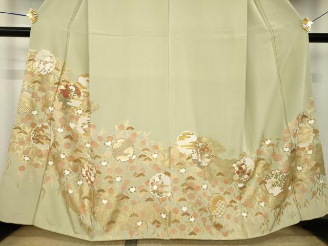 平和屋着物●豪華色留袖 駒刺繍 雪輪花文 暈し染め 金彩 正絹 逸品 AABK6261ck
