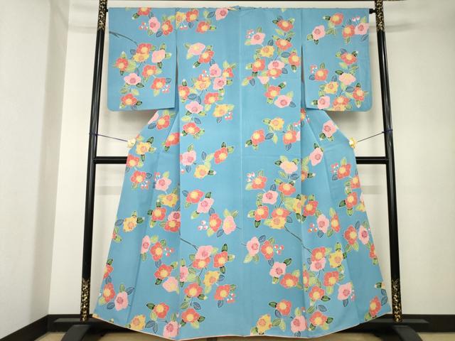 平和屋着物●上質な小紋 型染め 枝椿 正絹 逸品 AABK6262ck