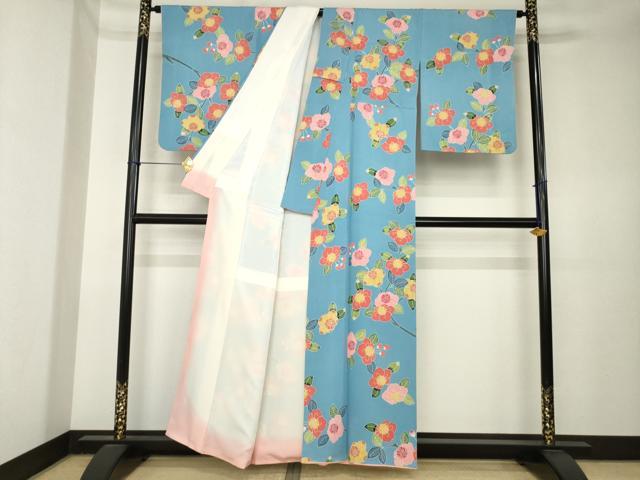 平和屋着物●上質な小紋 型染め 枝椿 正絹 逸品 AABK6262ck