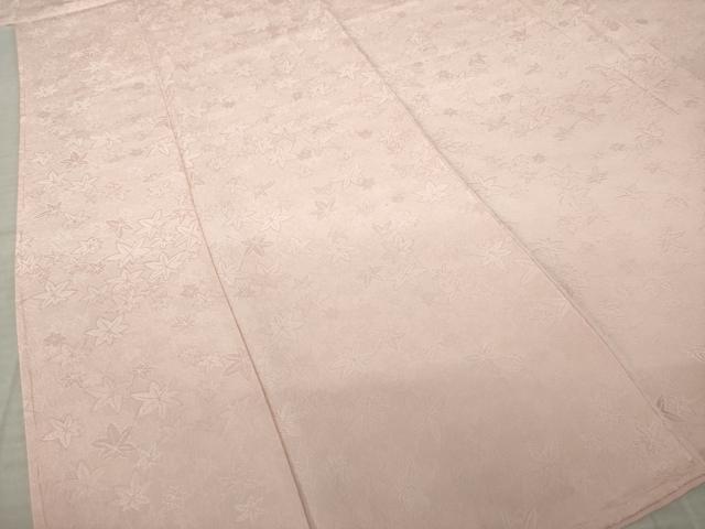 平和屋着物●上質な色無地 楓地紋 水柿色 正絹 逸品 AABK6269ck